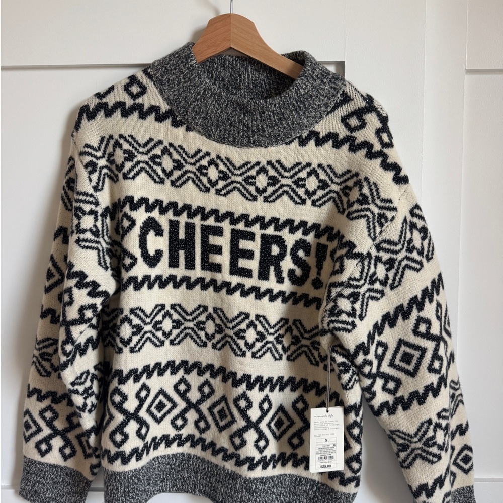a new day Black and Cream Patterned Sweater
